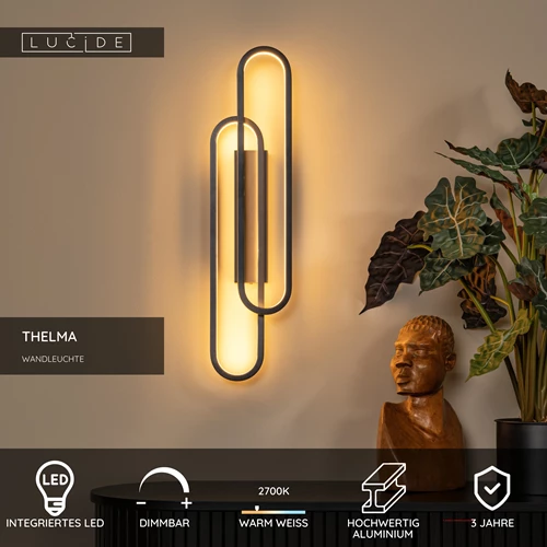 Lucide THELMA - Wandleuchte - LED Dim. - 1x35W 2700K - Schwarz - USP